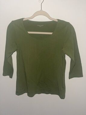 Eileen Fisher Olive Scoop Neck Long Sleeve Top